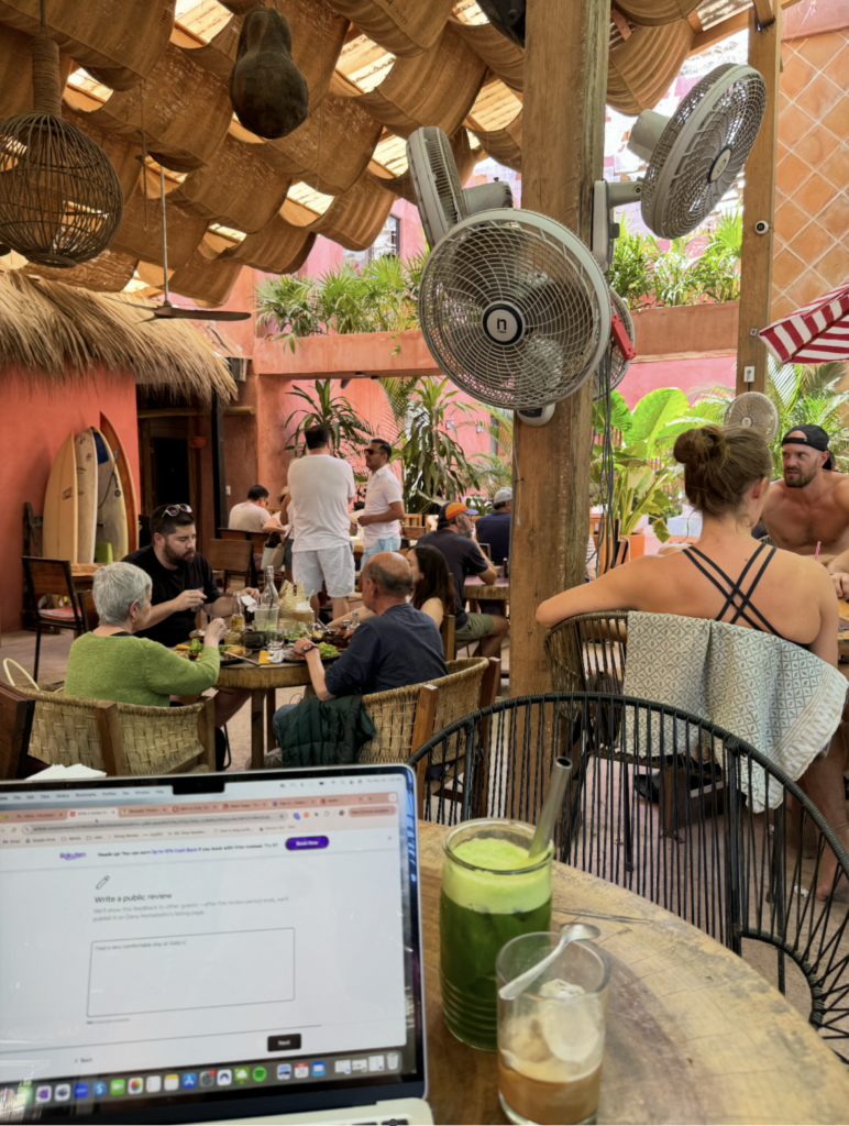 coffee and green juice at malagua cafe